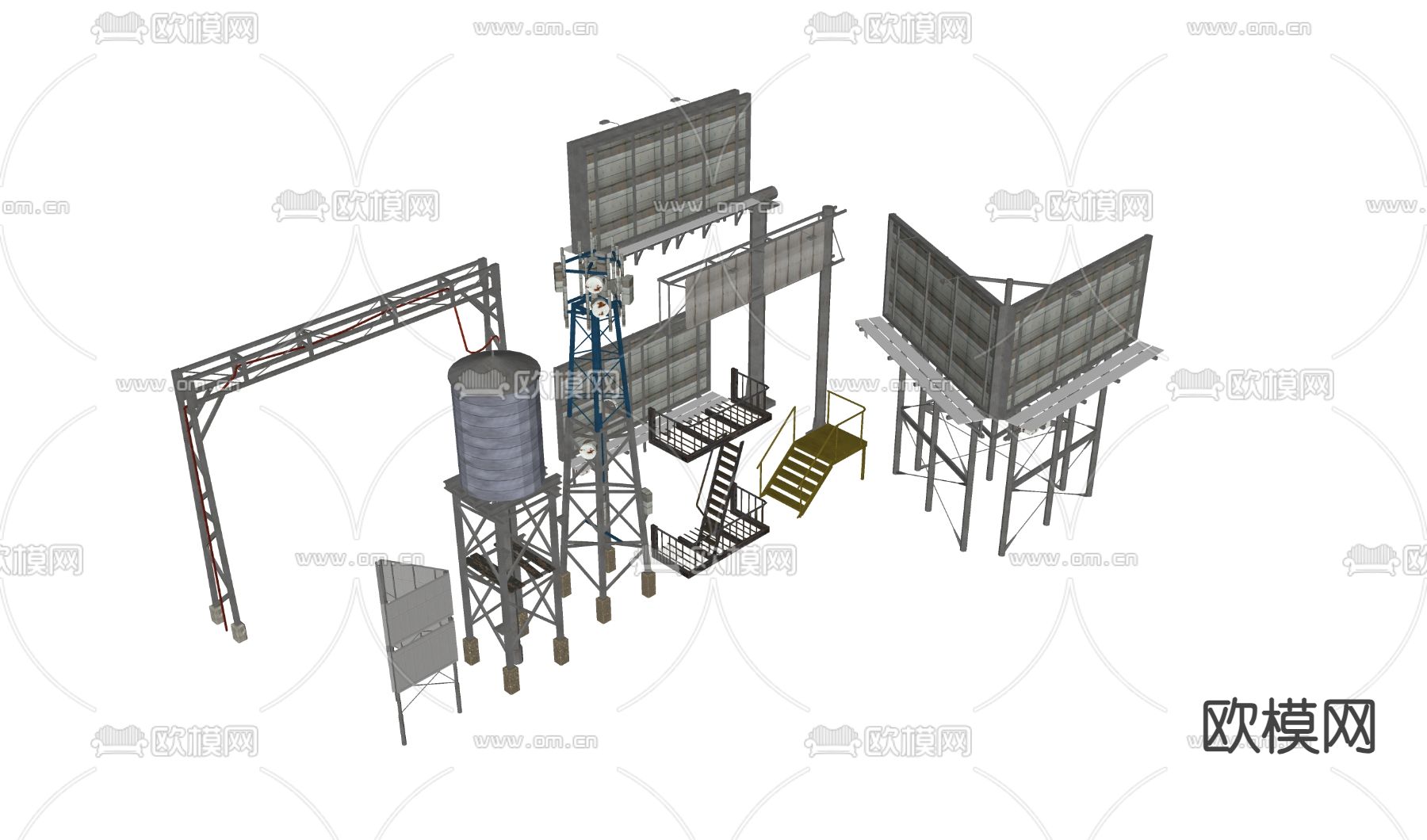 工业风楼梯 铁支架su模型下载（渲染图1）