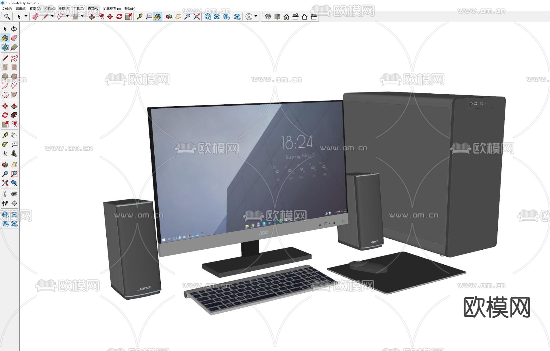 现代台式电脑 机箱su模型下载（渲染图1）