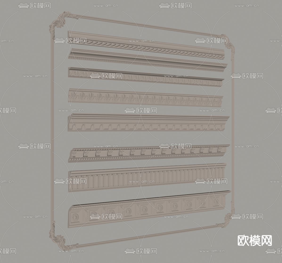 法式雕花石膏线su模型下载（渲染图1）