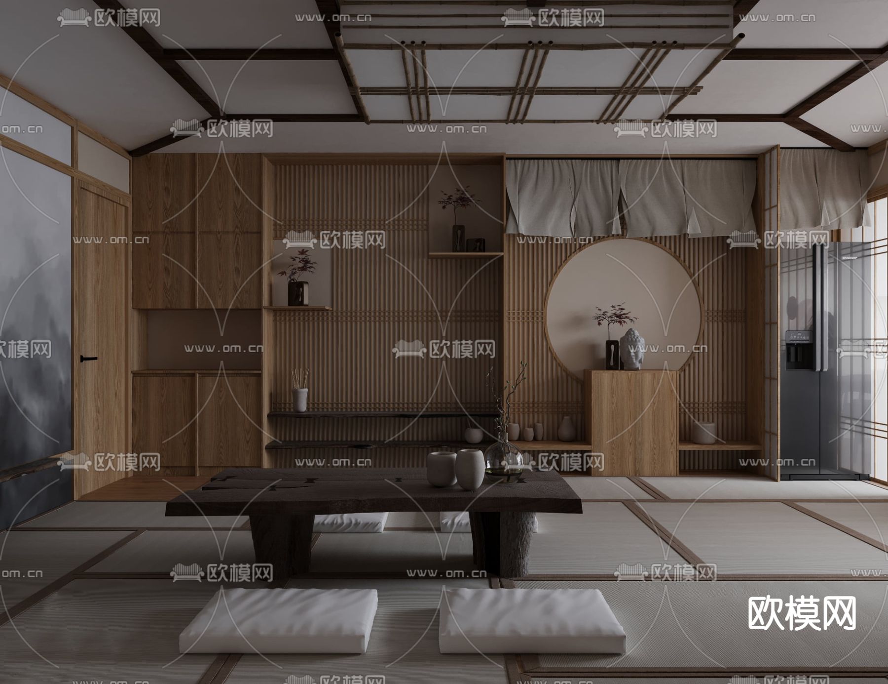日式榻榻米茶室3d模型下载（渲染图1）