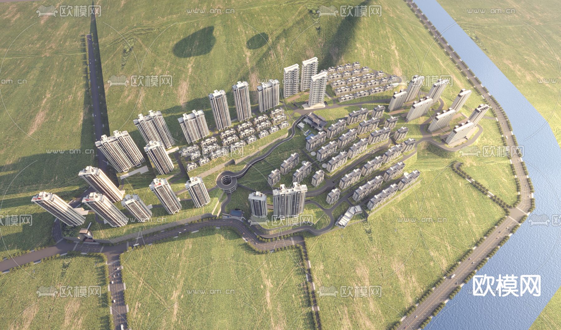 高层住宅鸟瞰3d模型下载