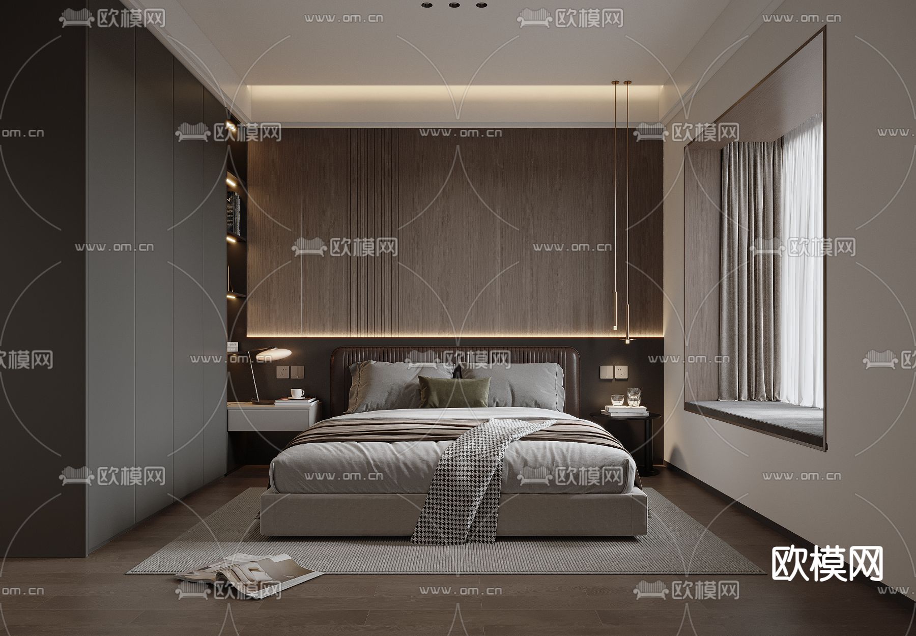 轻奢风卧室 主人房3d模型下载（渲染图1）
