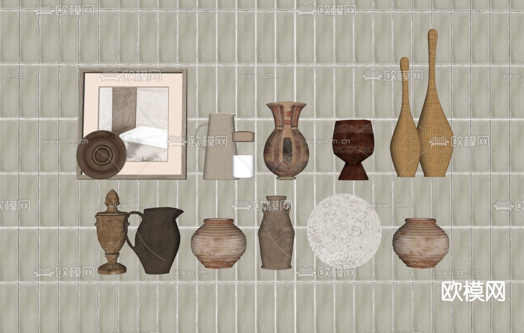 侘寂风陶罐罐子 陶盘 摆件su模型下载（渲染图1）