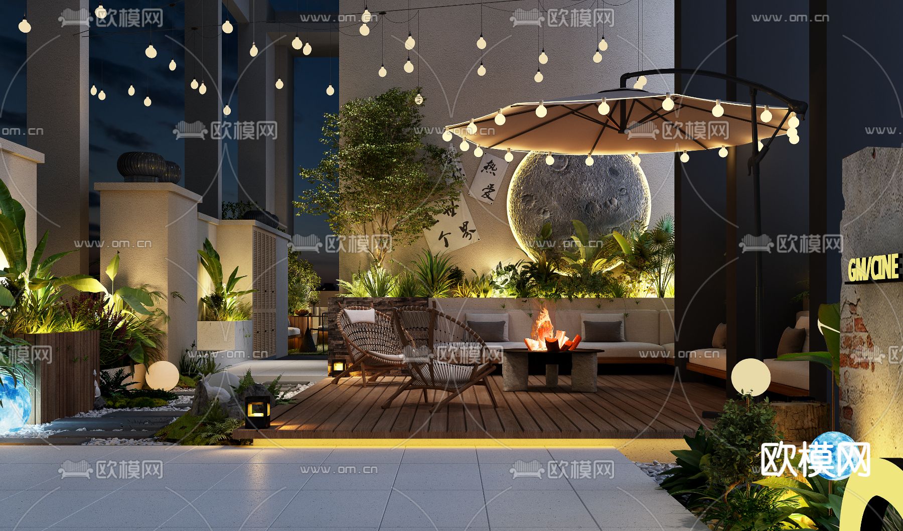 别墅庭院 屋顶花园3d模型下载（渲染图1）