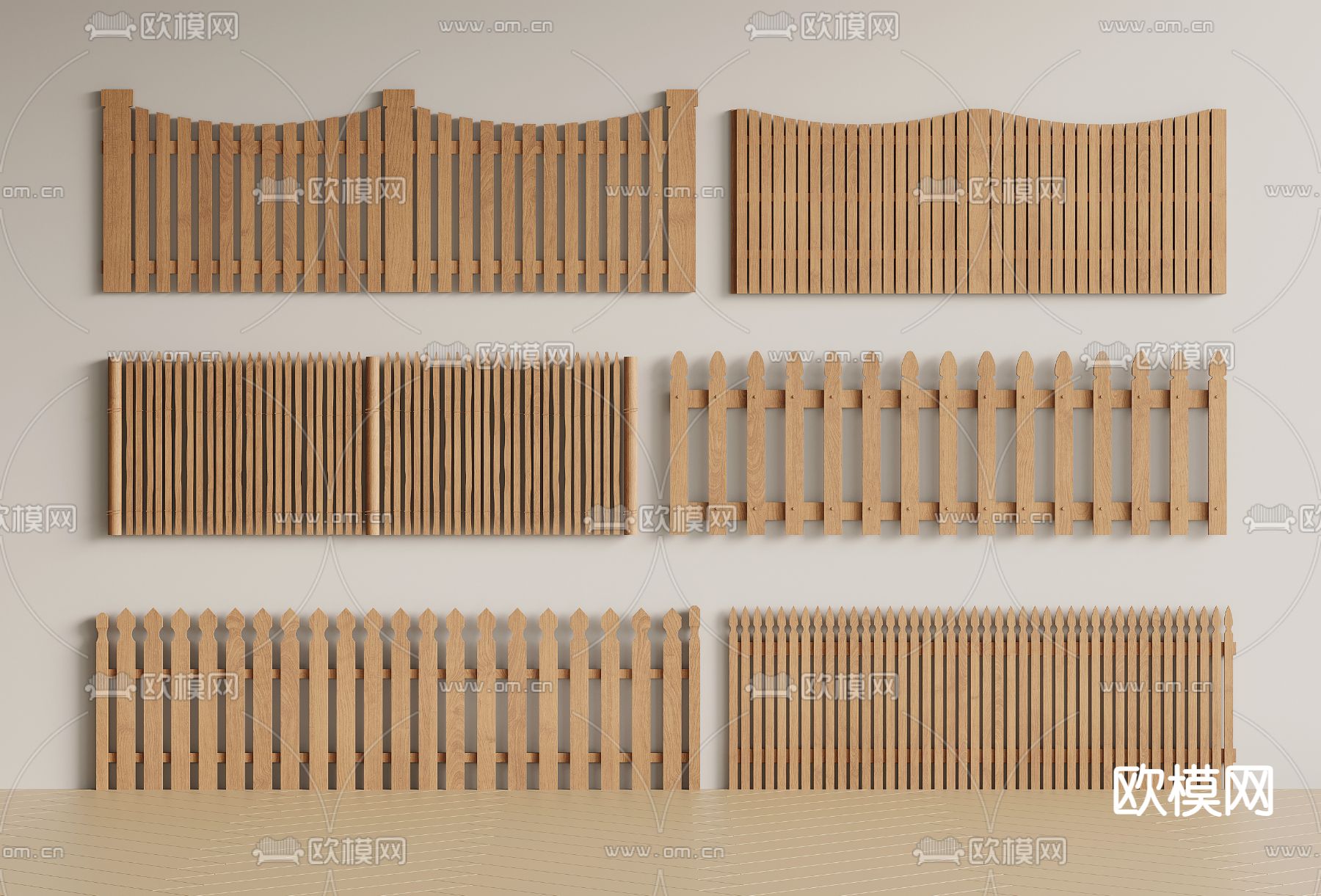 中式木围栏 木护栏 木篱笆 院门栅栏3d模型下载