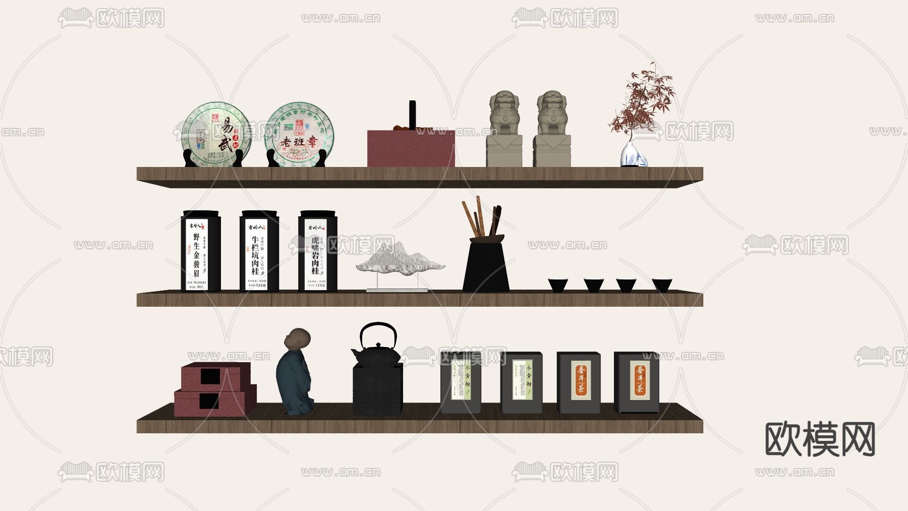 新中式茶具 茶叶 茶壶 茶杯su模型下载（渲染图1）