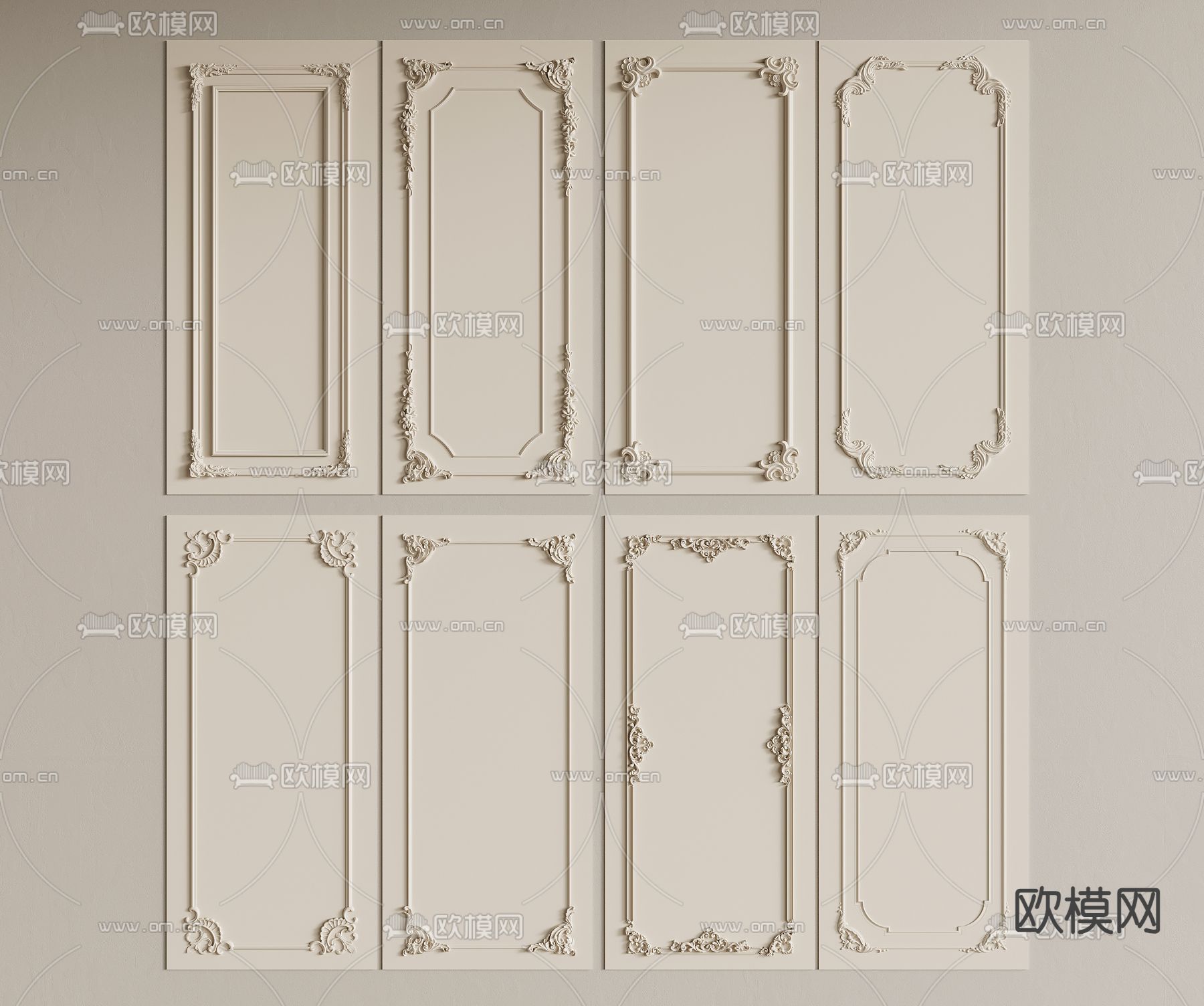 法式雕花护墙板su模型下载（渲染图2）