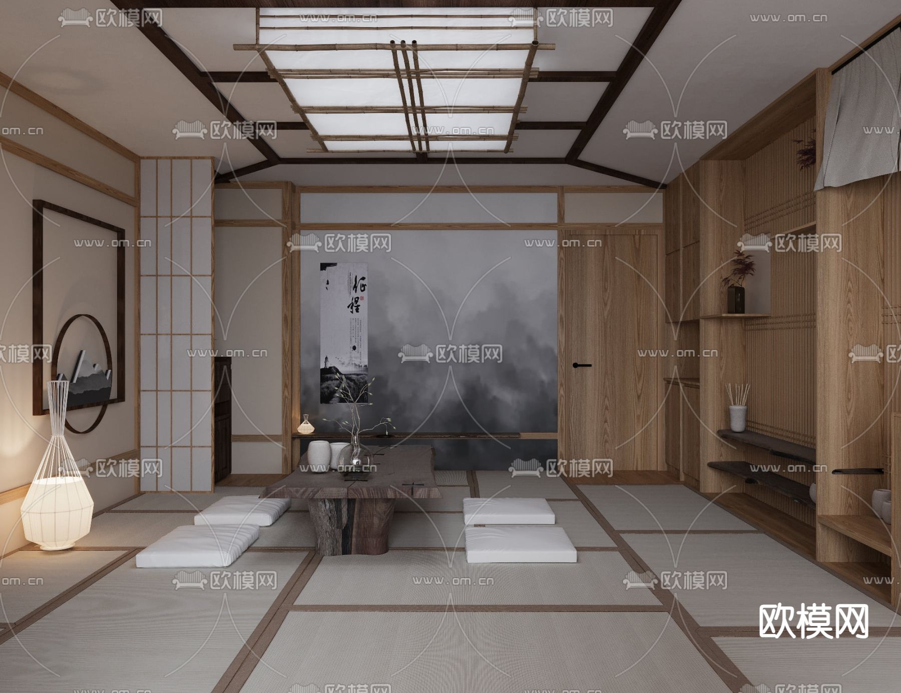 日式榻榻米茶室3d模型下载（渲染图2）