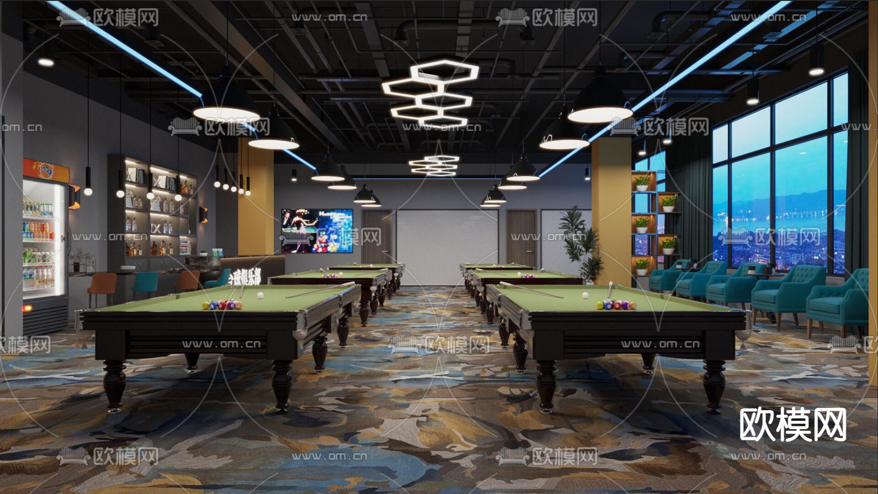 台球厅 台球室 桌球室3d模型下载