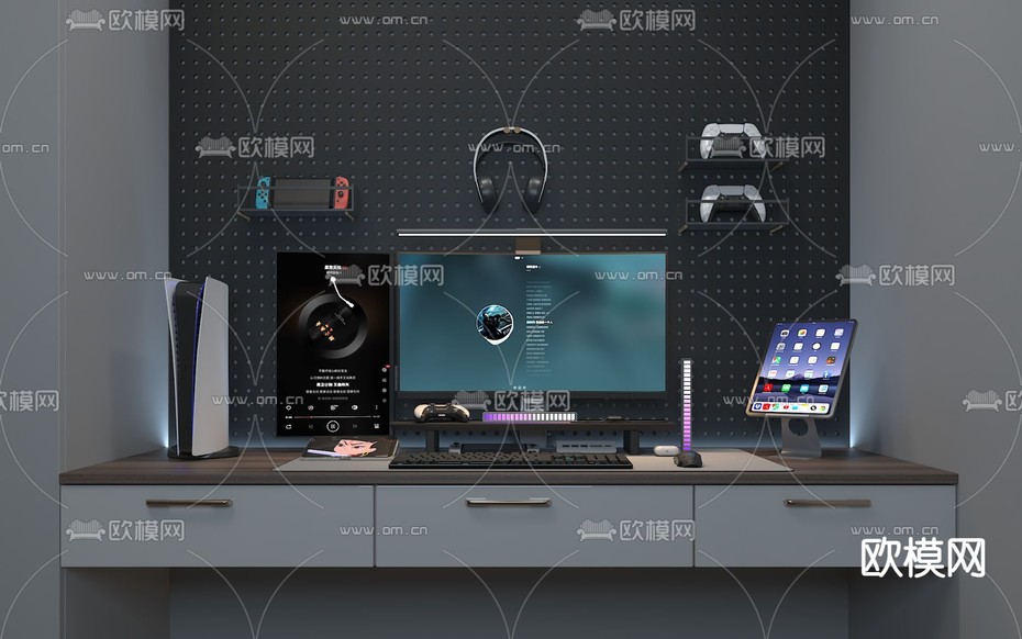 台式电脑 键盘 平板 洞洞板3d模型下载