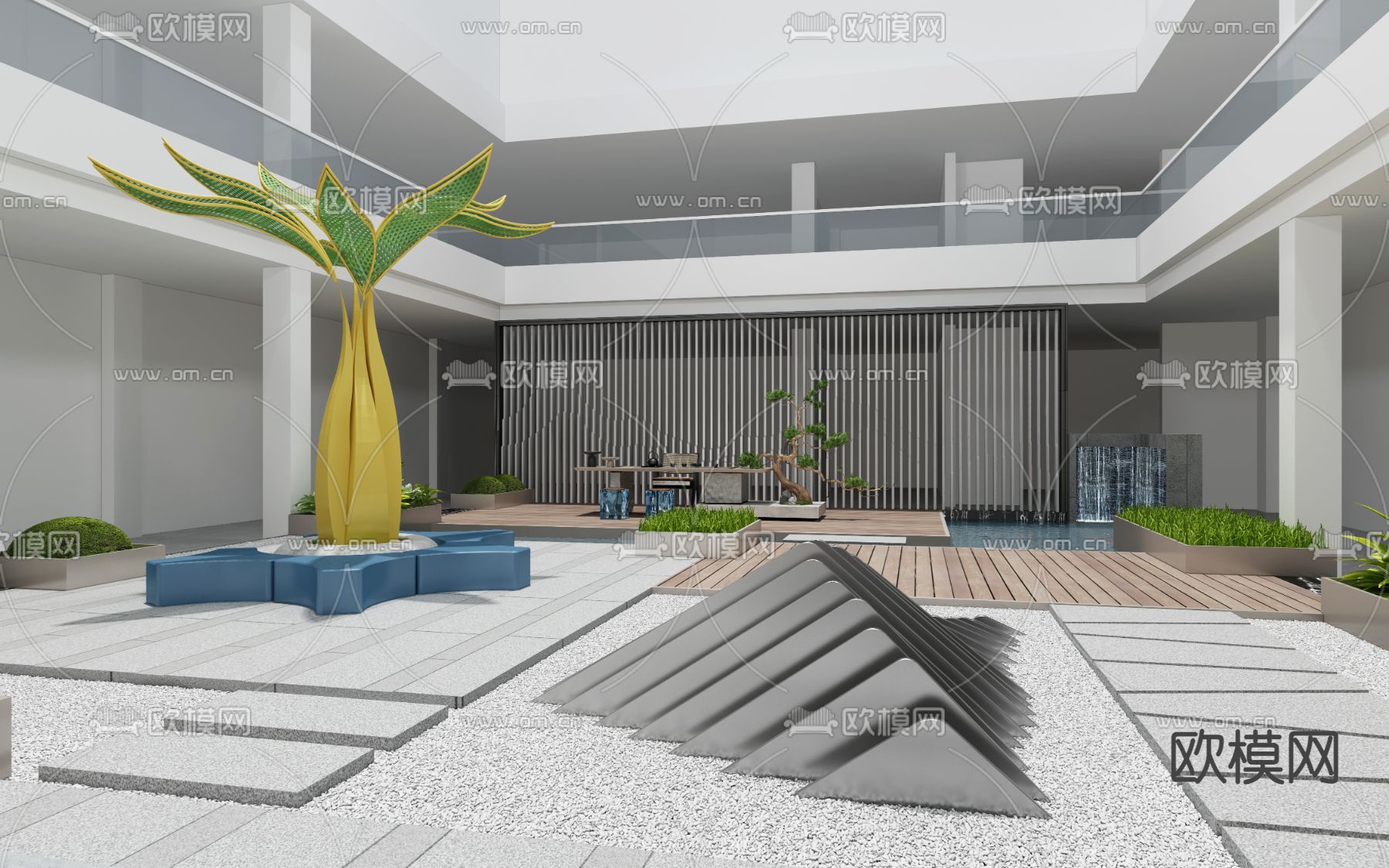酒店中庭 中空花园3d模型下载（渲染图2）