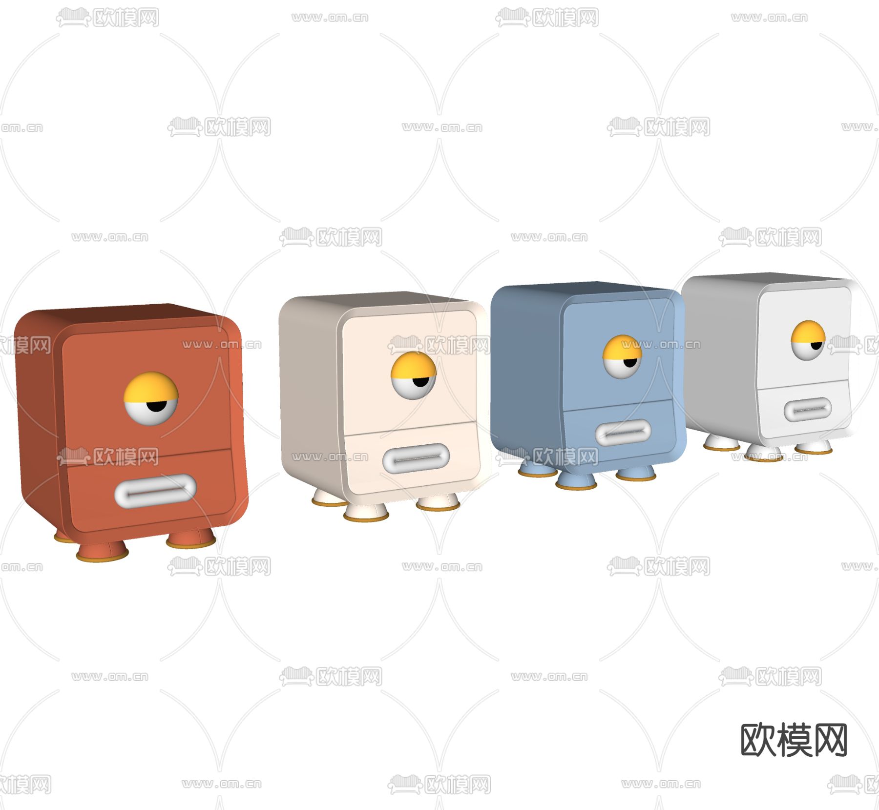 现代儿童床头柜su模型下载（渲染图1）