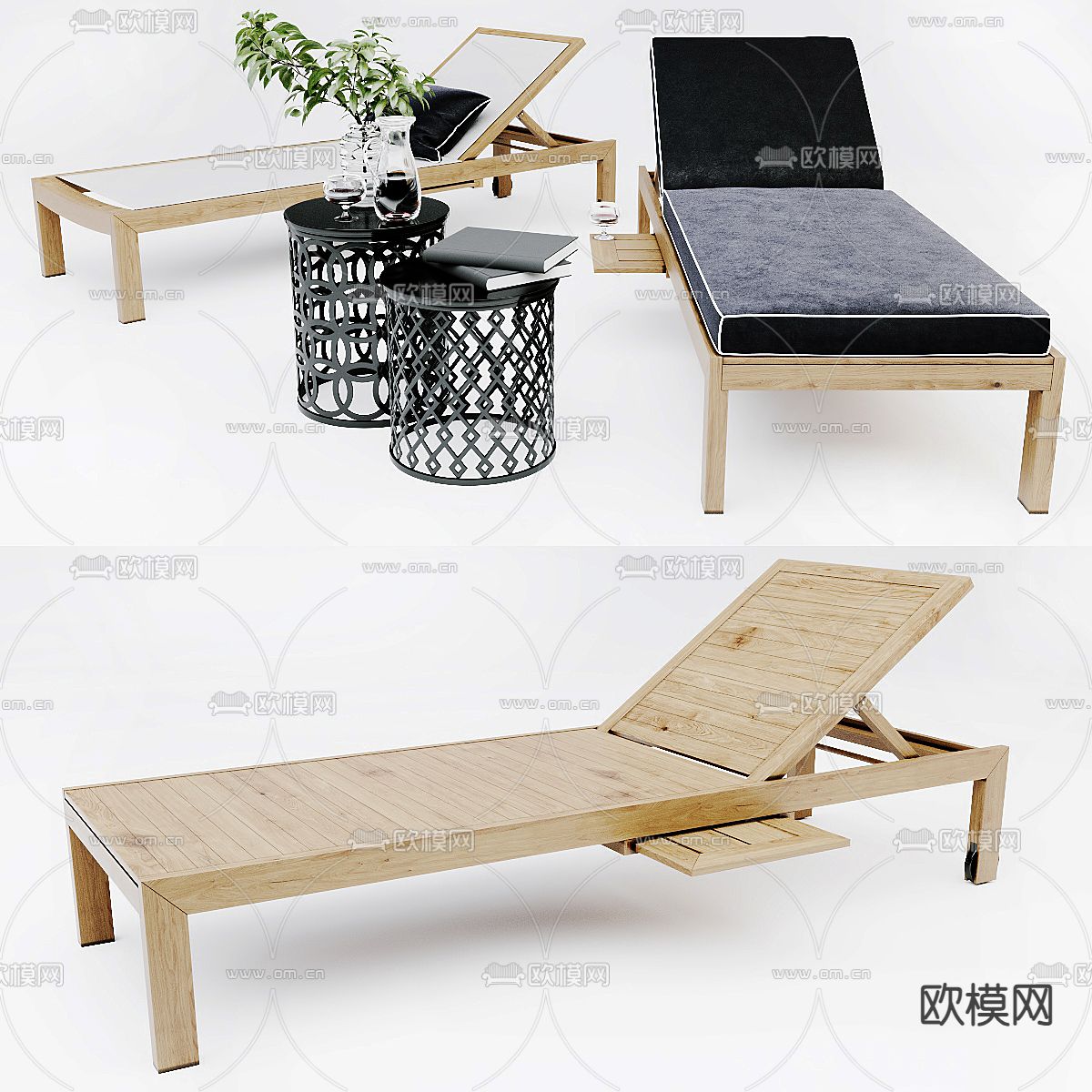 现代沙滩椅 户外椅 躺椅su模型下载（渲染图2）
