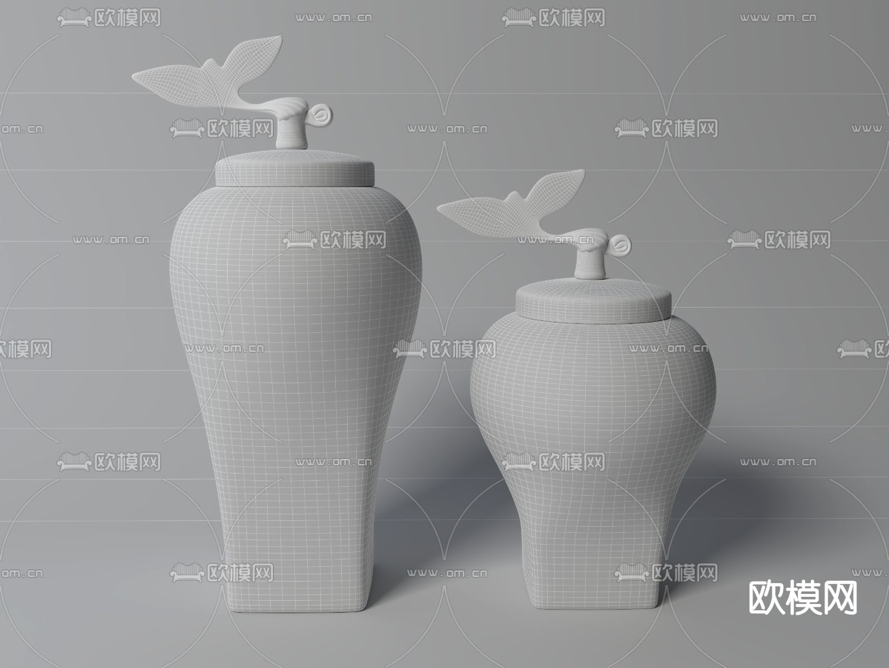 新中式陶瓷 茶叶罐 陶罐3d模型下载（渲染图3）