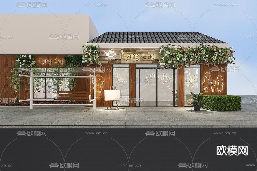咖啡厅门头 门面3d模型下载