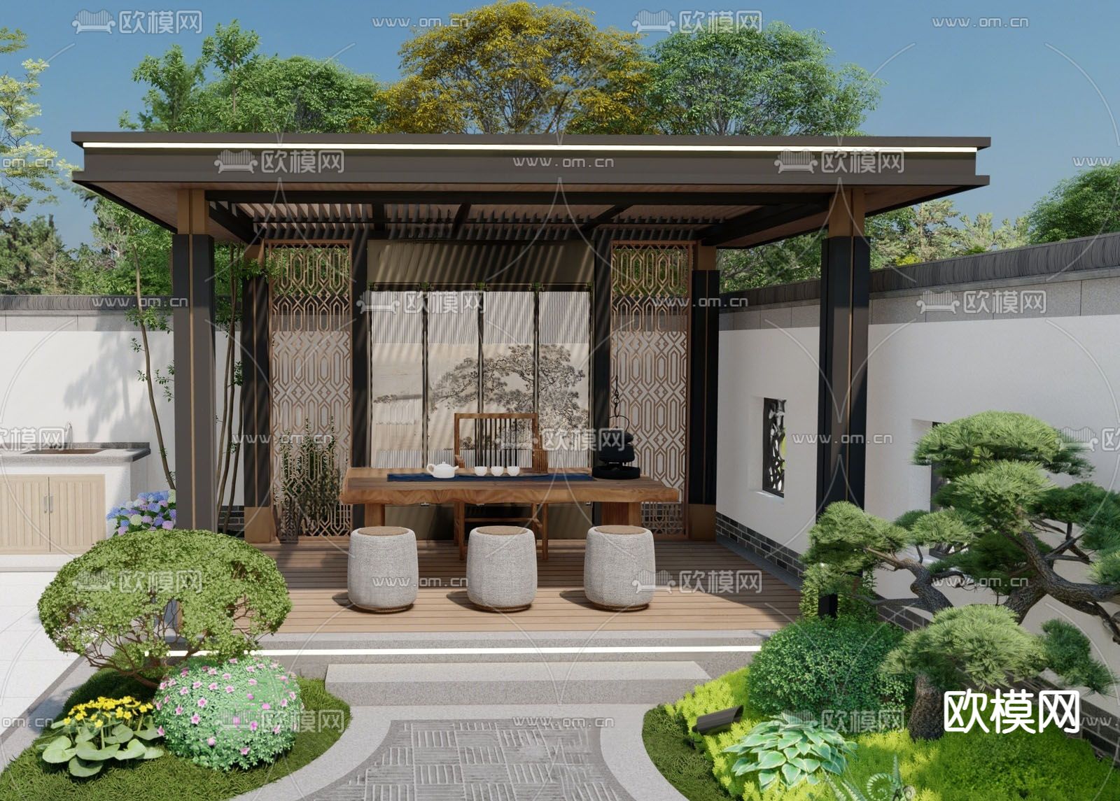 新中式亭子 凉亭3d模型下载