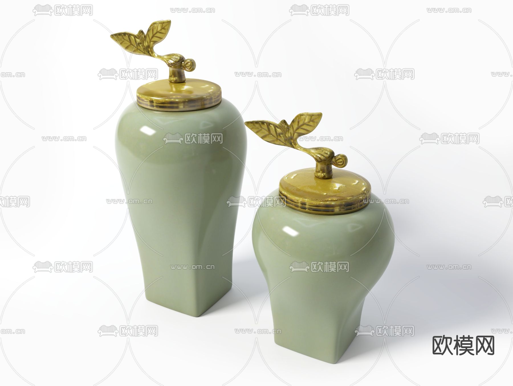新中式陶瓷 茶叶罐 陶罐3d模型下载（渲染图2）