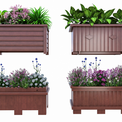  防腐木花箱 花坛su模型 