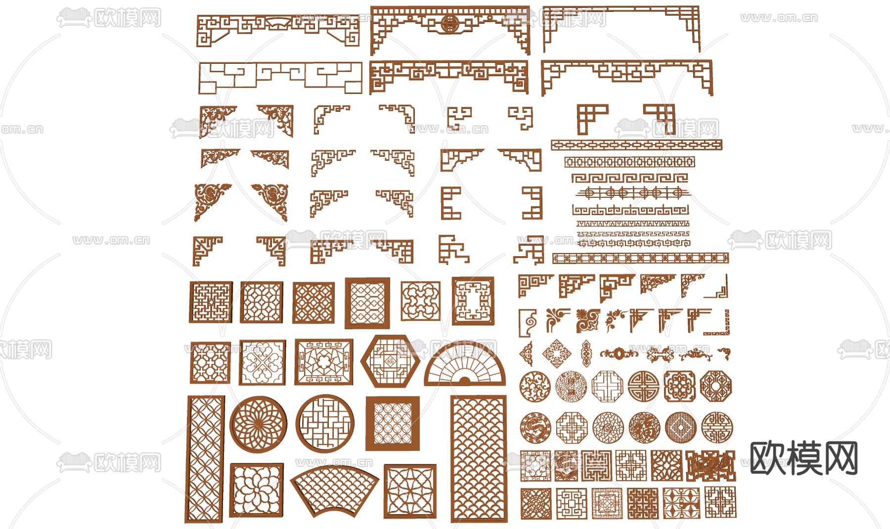 中式线条雕花 花窗 祥云 角花 角线3d模型下载（渲染图3）