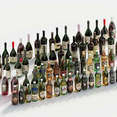  酒水 酒瓶 红酒 啤酒su模型 