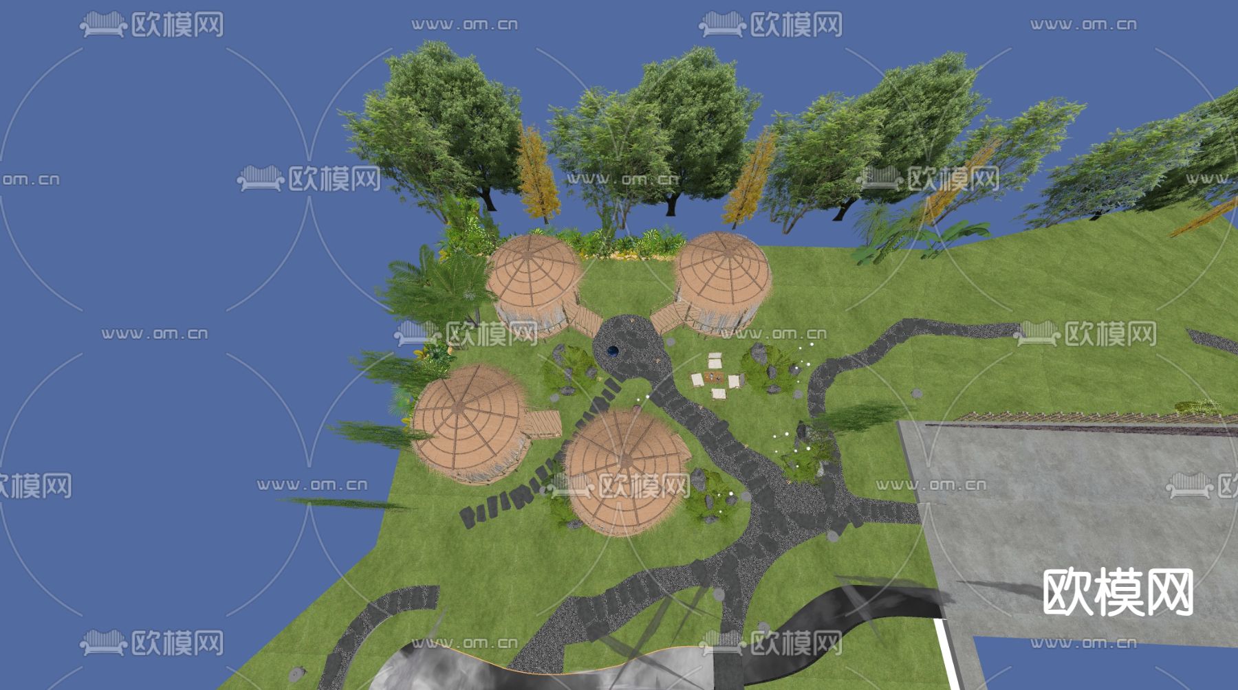 侘寂营地 围炉煮茶 户外桌椅su模型下载（渲染图1）