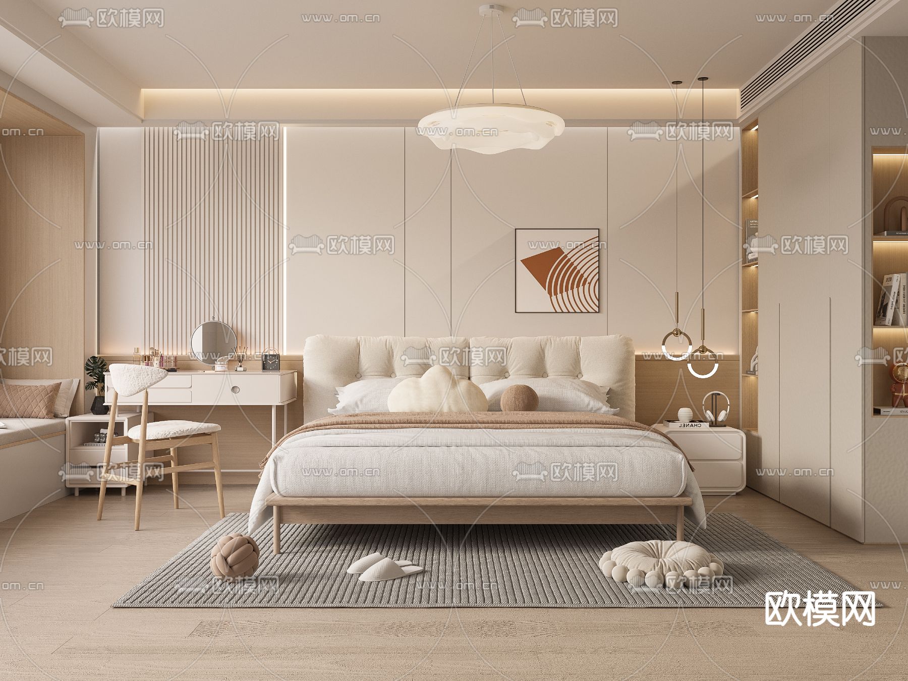 奶油风卧室 主卧 主人房3d模型下载