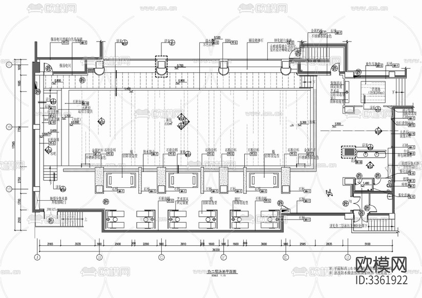 650㎡游泳池及休閑區(qū)室內(nèi)裝飾 休閑娛樂 游泳會所cad施工圖下載(渲染圖2)