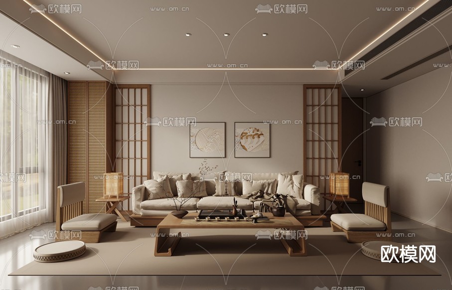 侘寂风客厅3d模型下载(渲染图1)