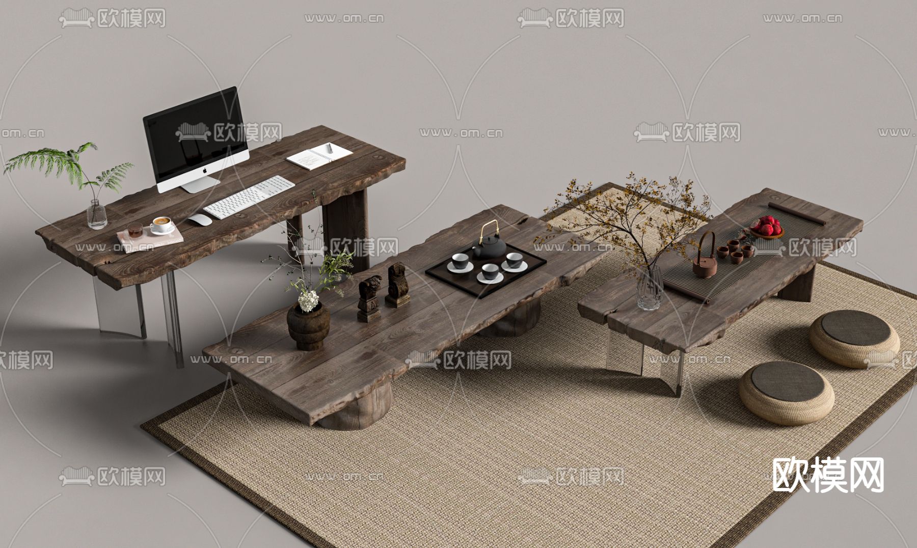 侘寂茶桌 茶台3d模型下载