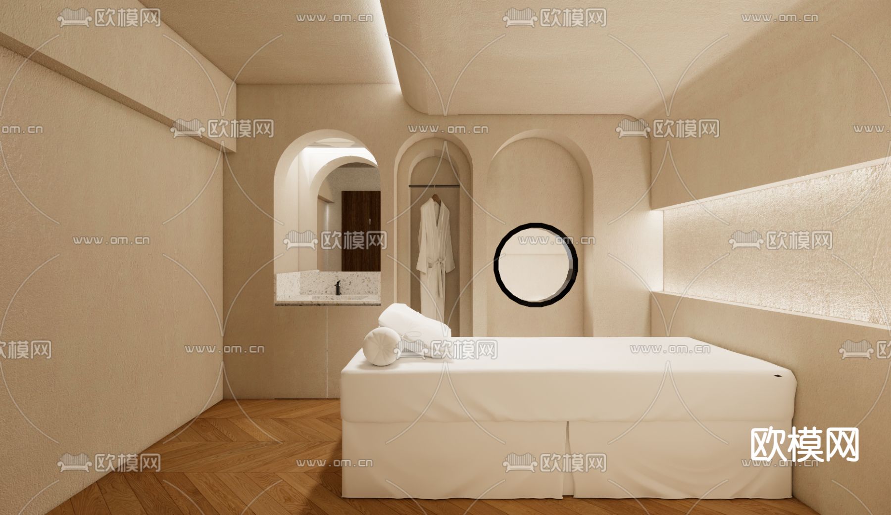 美容间 洗手池 美容床su模型下载（渲染图2）