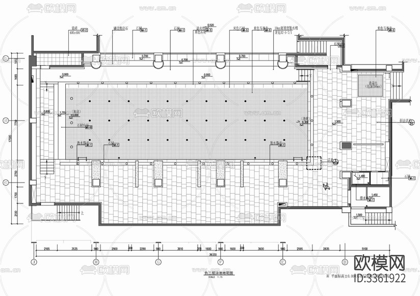 650㎡游泳池及休閑區(qū)室內(nèi)裝飾 休閑娛樂 游泳會所cad施工圖下載(渲染圖4)