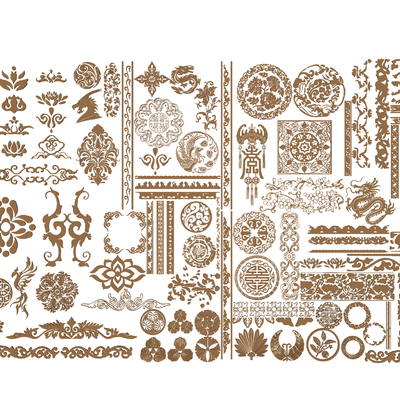  中式线条雕花 花窗 祥云 角花 角线su模型 