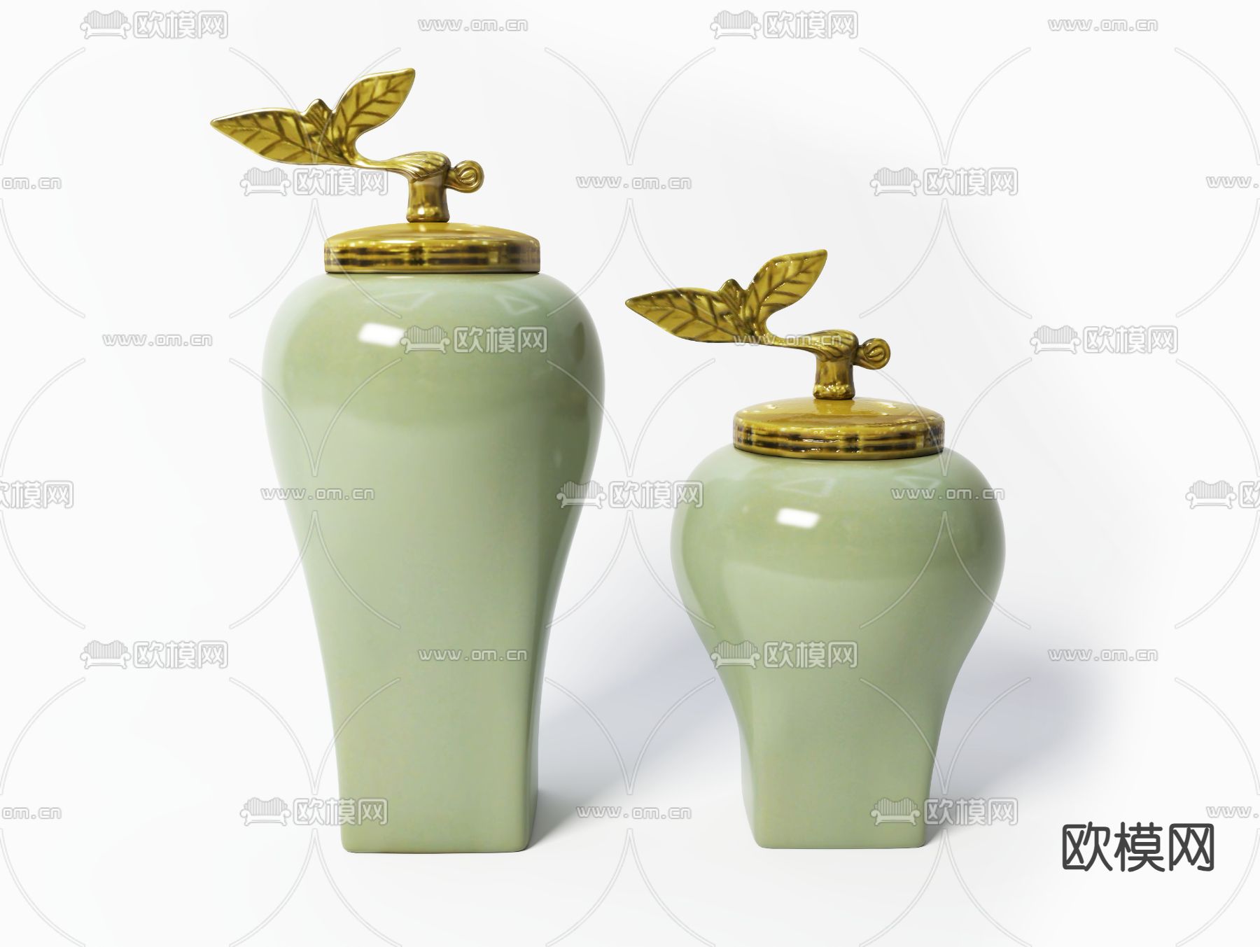 新中式陶瓷 茶叶罐 陶罐3d模型下载（渲染图1）