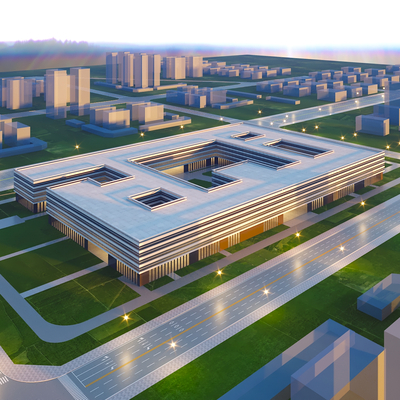  现代鸟瞰厂房su模型 