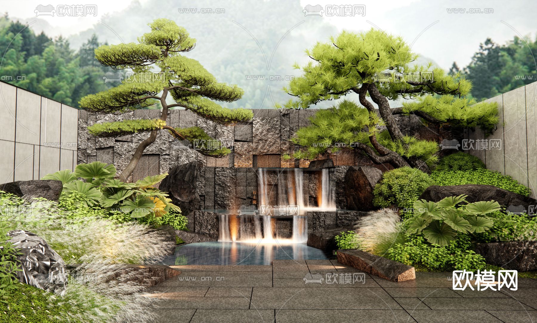 假山水景 跌水景墙3d模型下载