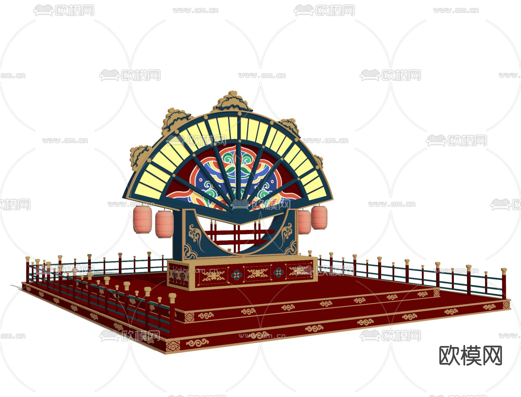 国风演绎舞台 国潮舞台3d模型下载（渲染图2）