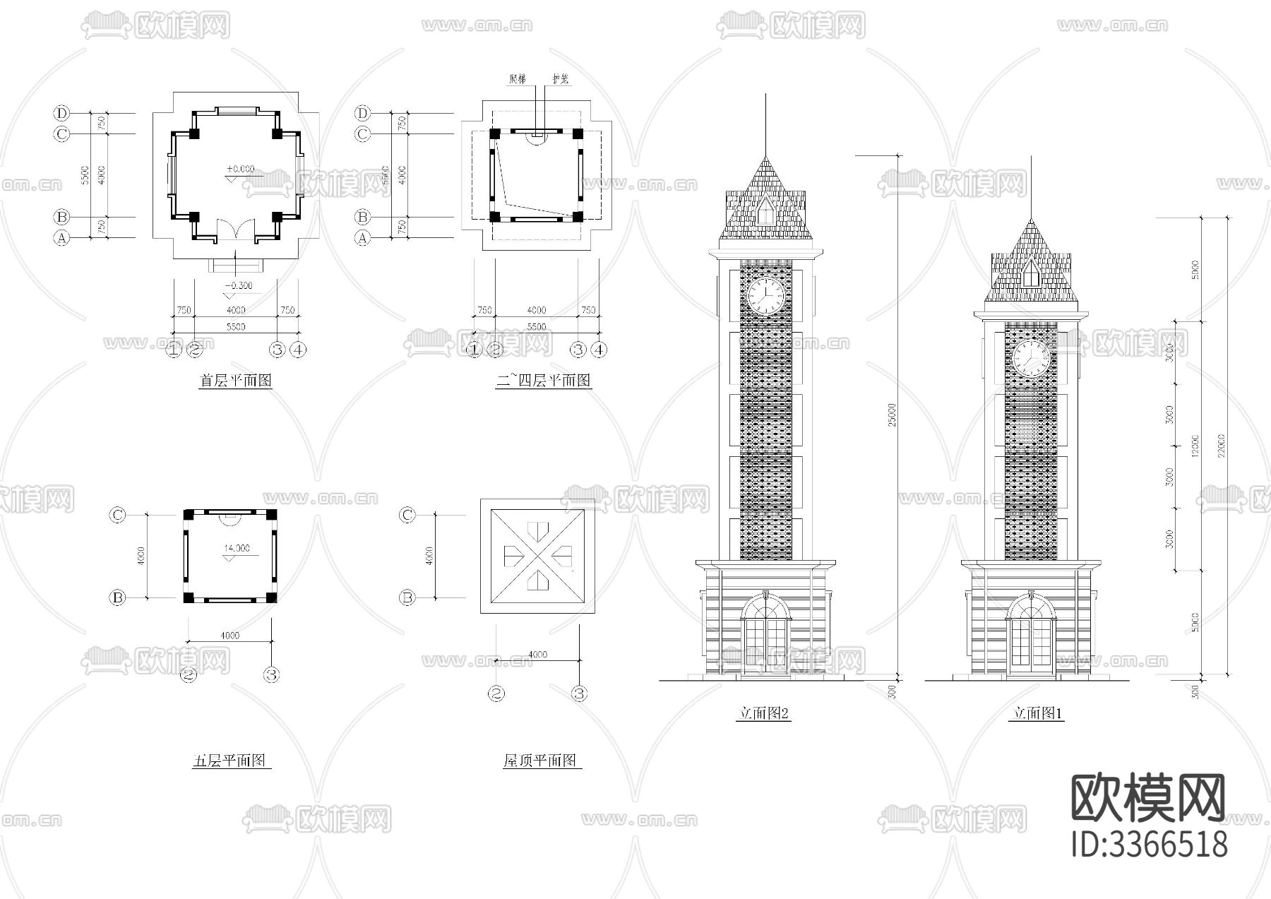 钟楼建筑cad大样图下载