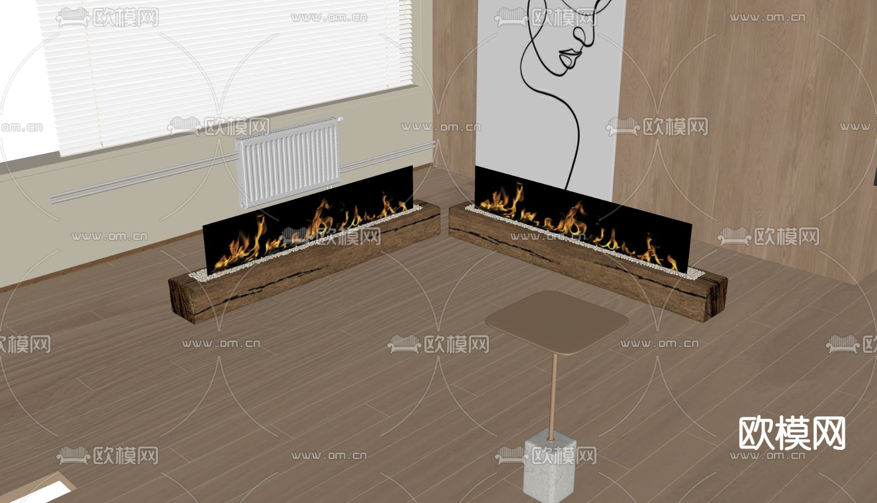 现代壁炉 火焰su模型下载（渲染图1）