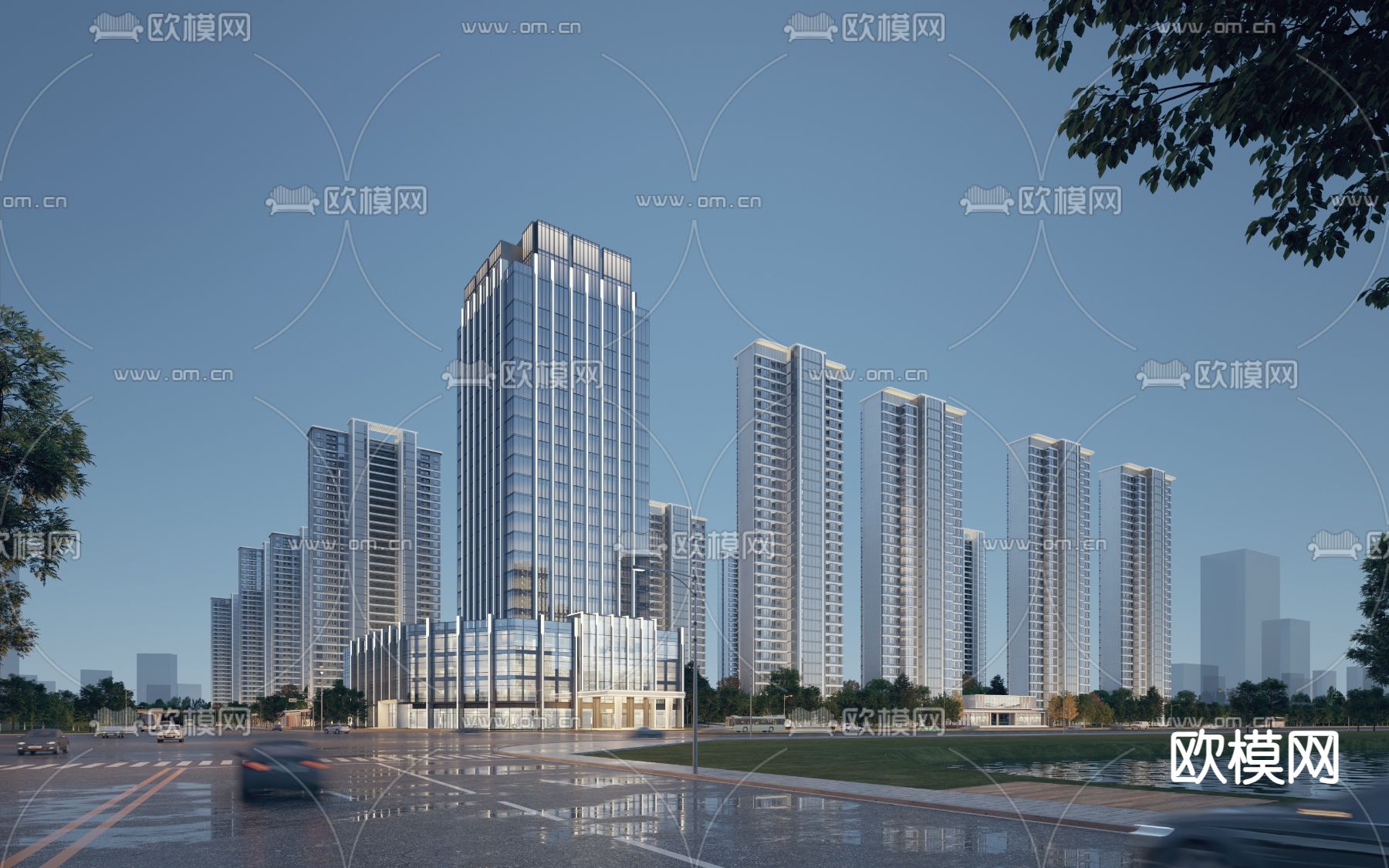 现代住宅楼建筑外观3d模型下载