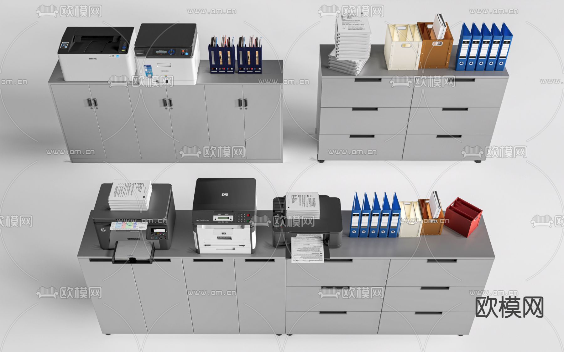 现代文件柜 打印机 档案柜su模型下载（渲染图2）
