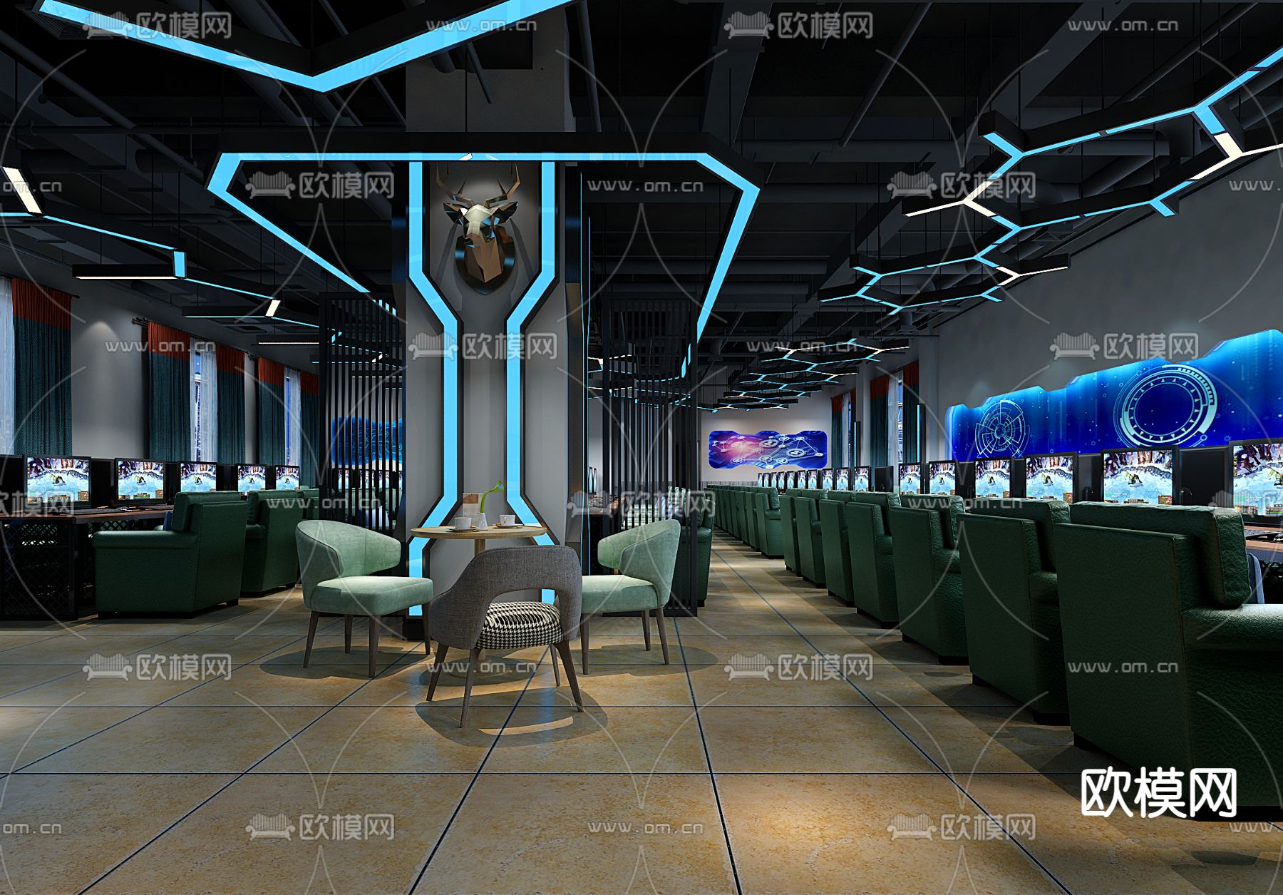 现代网吧 网咖3d模型下载（渲染图2）