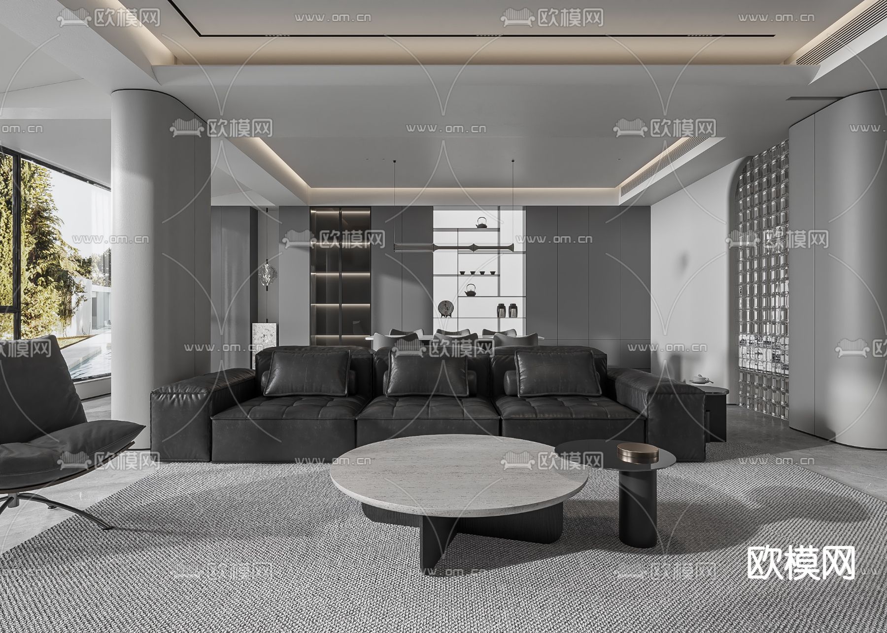 高级灰客餐厅3d模型下载（渲染图1）