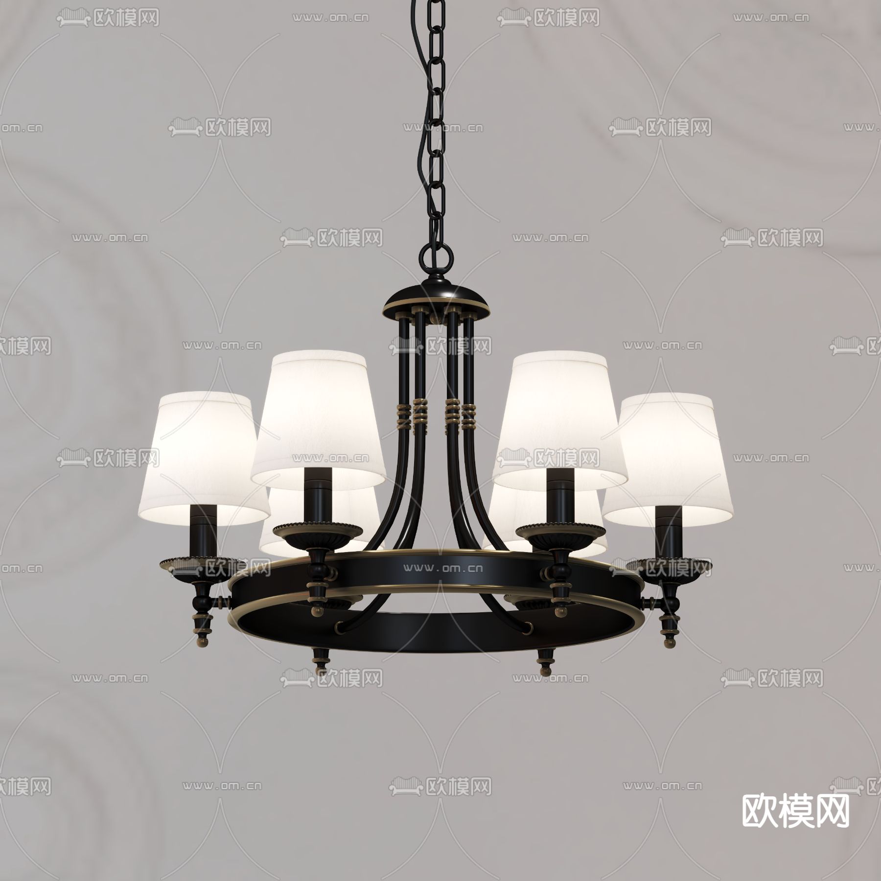 美式吊灯 多头吊灯3d模型下载（渲染图1）