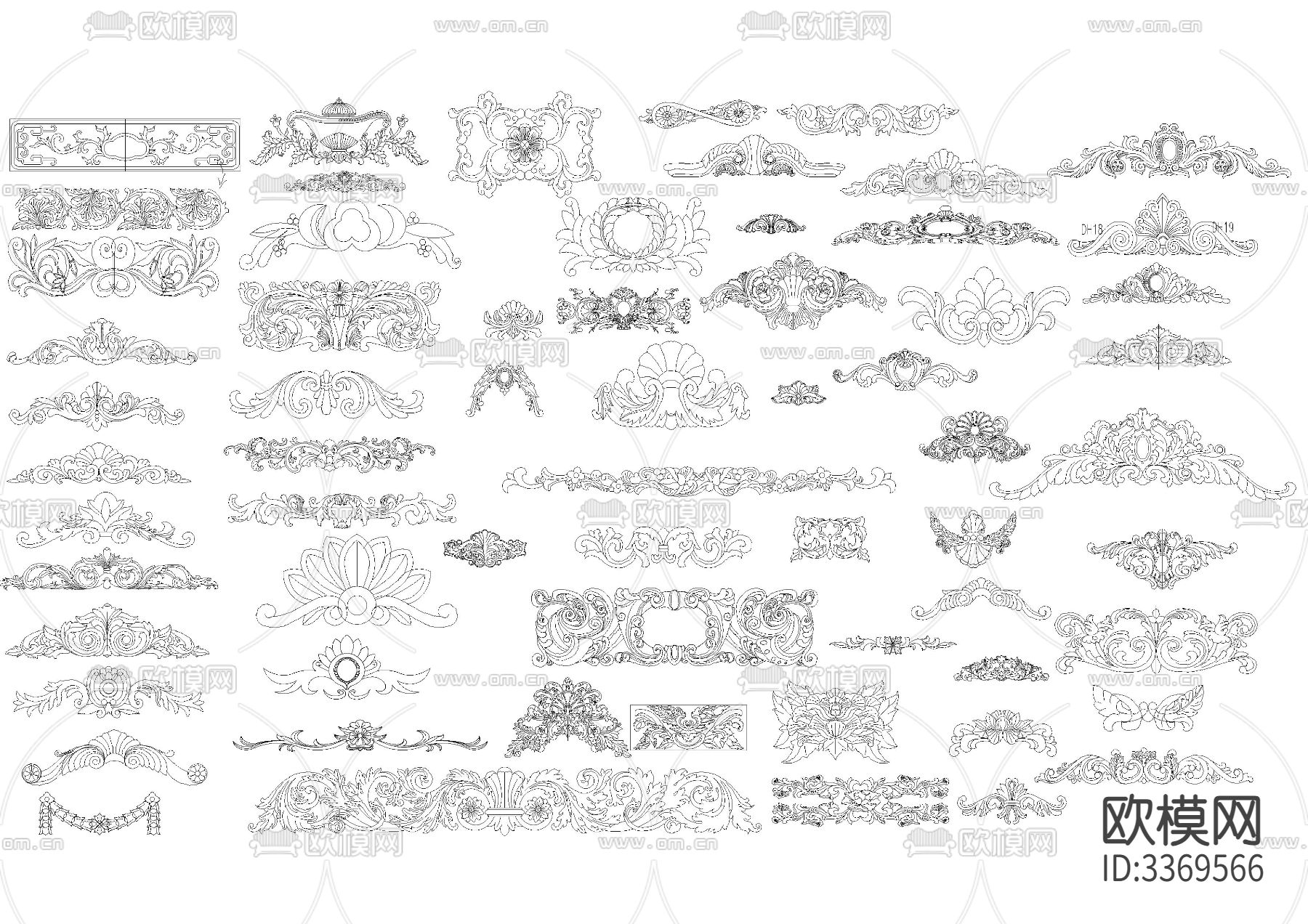 欧式花纹中式雕刻角花贴花cad图库下载（渲染图2）