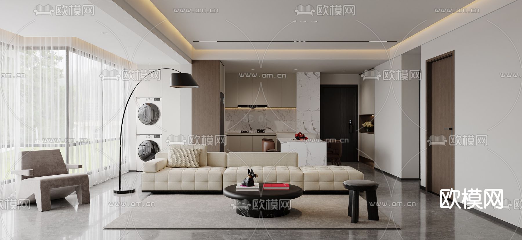 现代客餐厅3d模型下载（渲染图1）