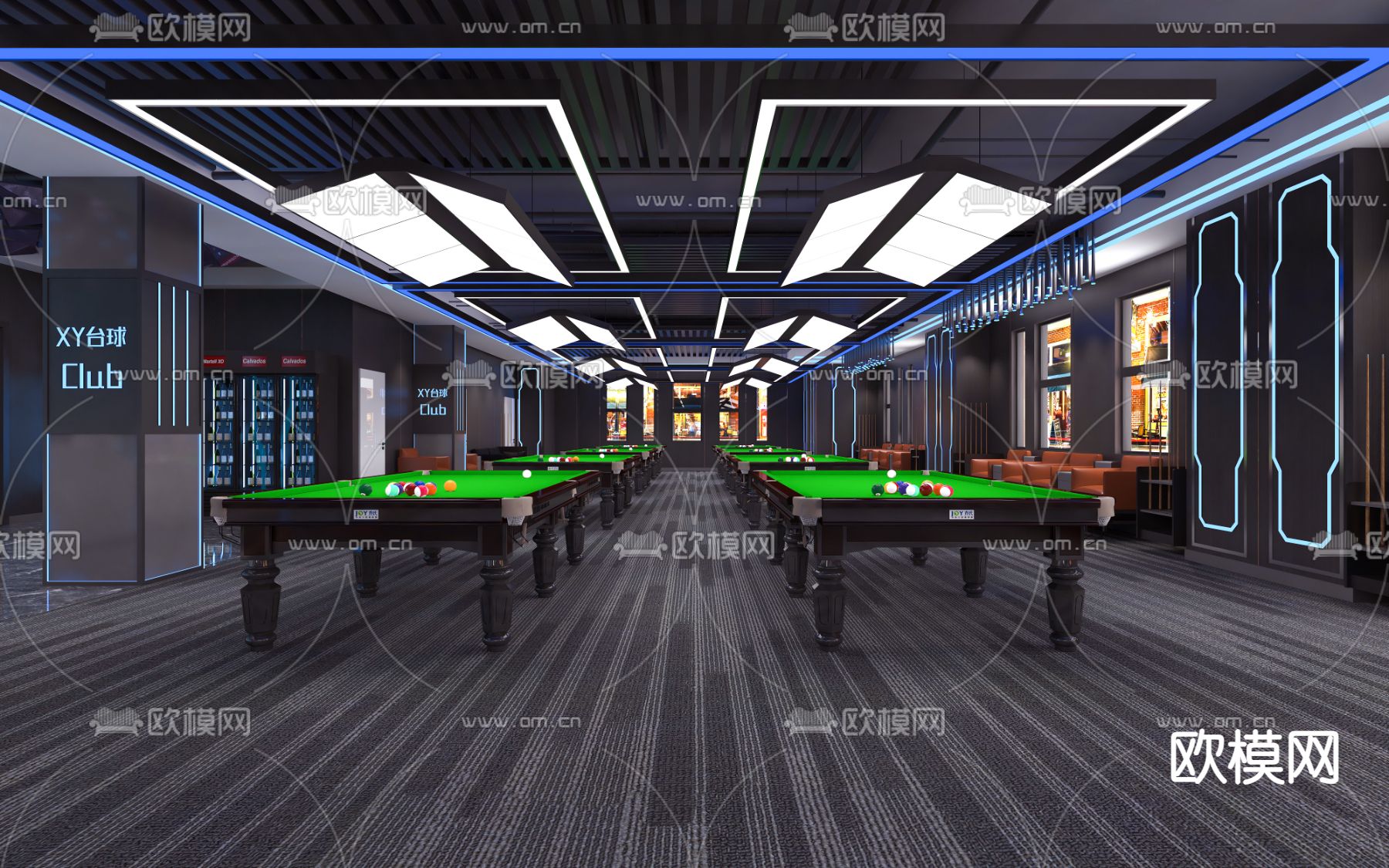 台球俱乐部 台球室3d模型下载（渲染图1）