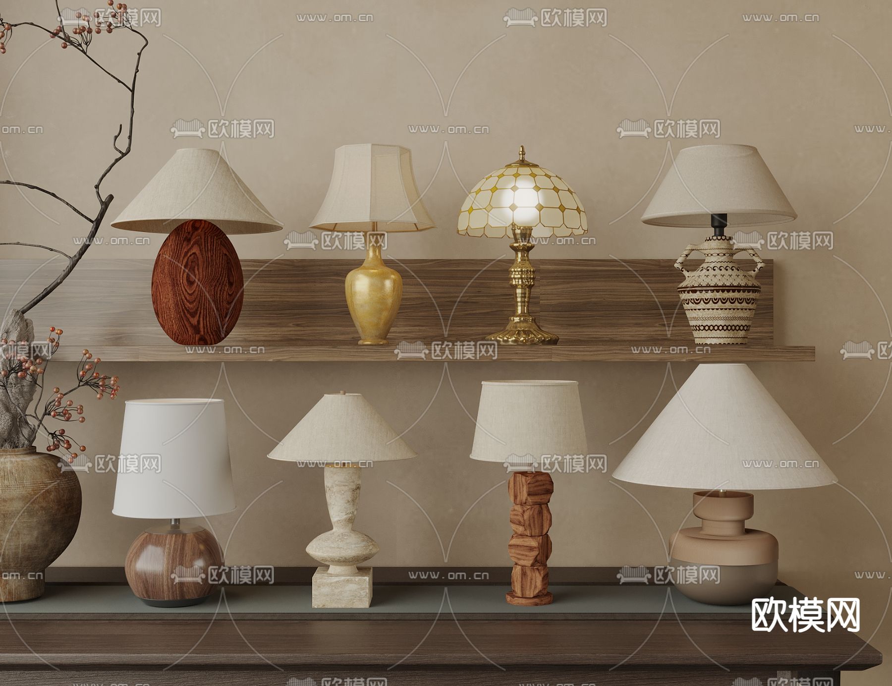 中古风台灯 蘑菇灯3d模型下载