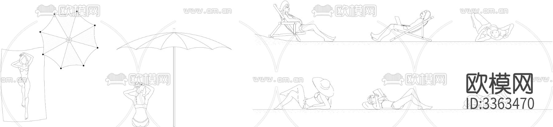 海边沙滩游泳池人物cad图库下载（渲染图2）