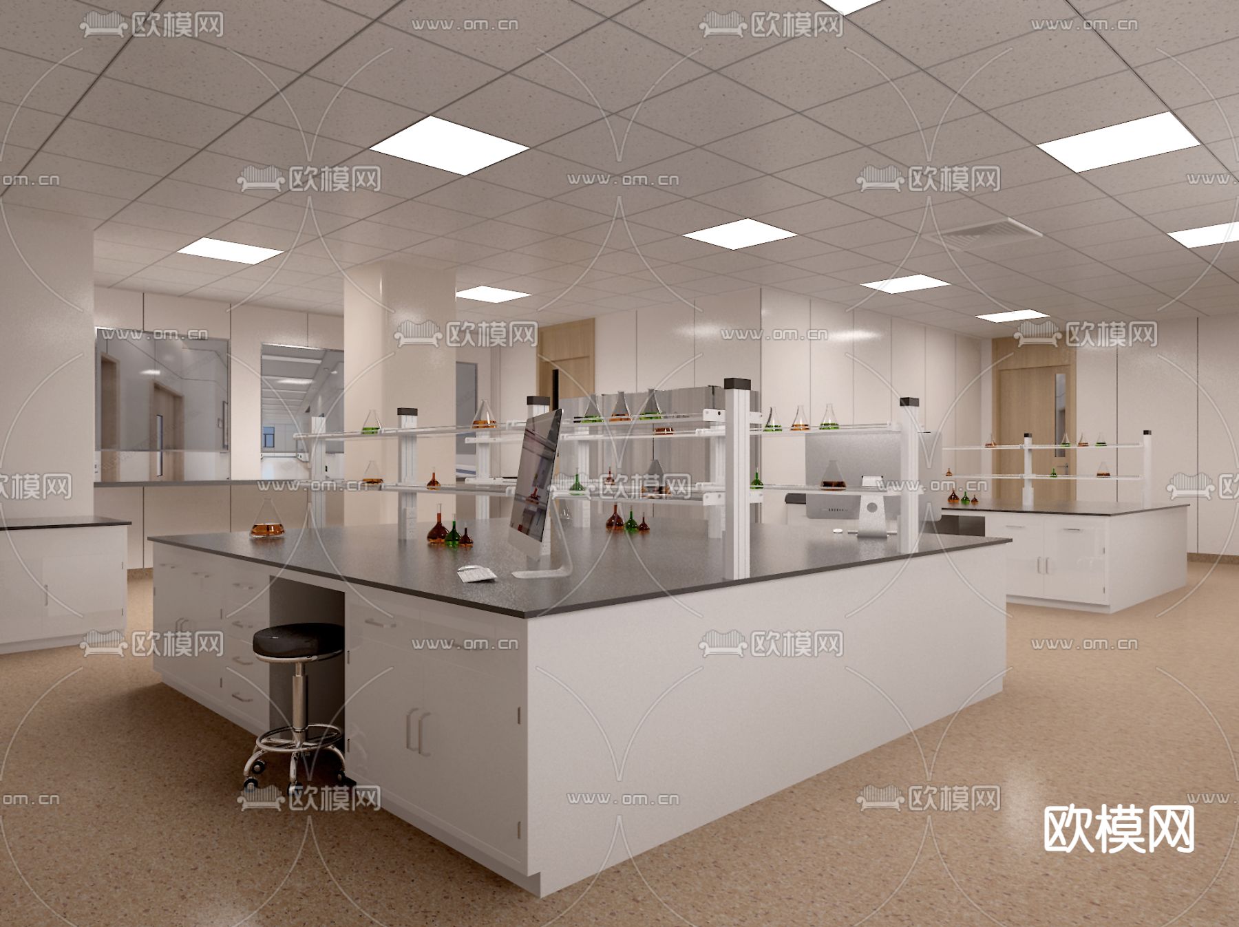 现代医院 化验科 观察室3d模型下载（渲染图1）