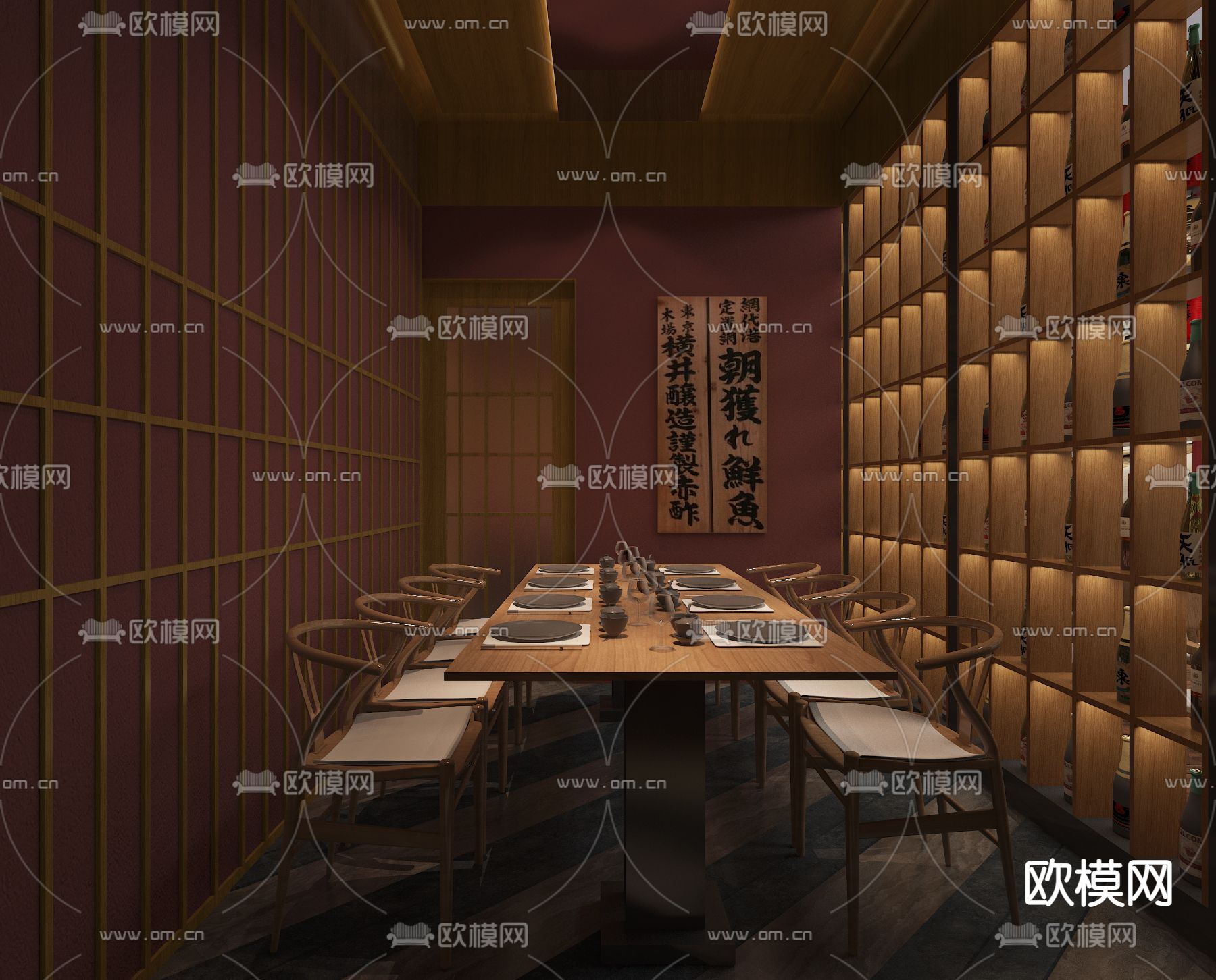 日式料理餐厅3d模型下载（渲染图2）